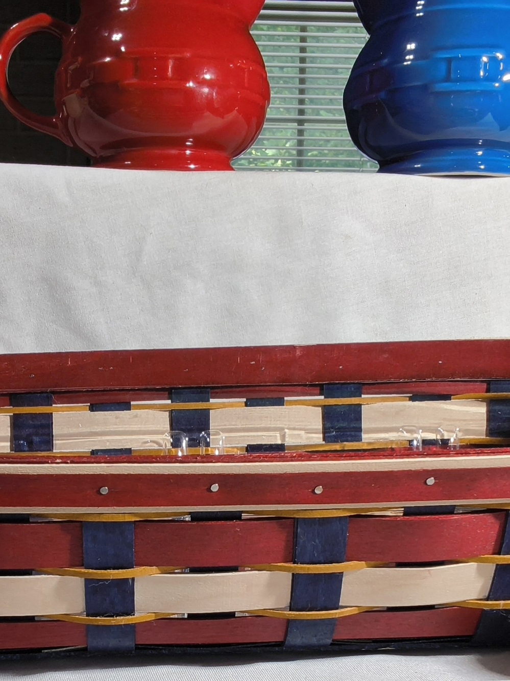 Longaberger Red and Blue Handwoven Basket